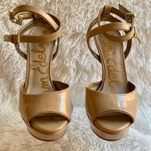 Sam Edelman Nadine Platform Heels Beige Peep Toe